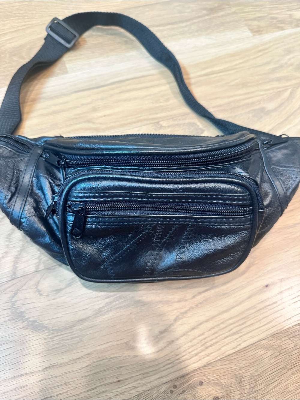 Black Leather Waist Bag / Fanny Pack